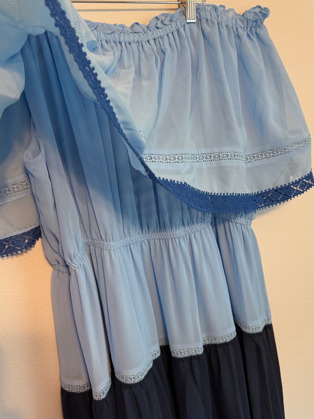 Taylor Light Blue Off-Shoulder Dress with Elastic Neckline - Picture 4 of 9